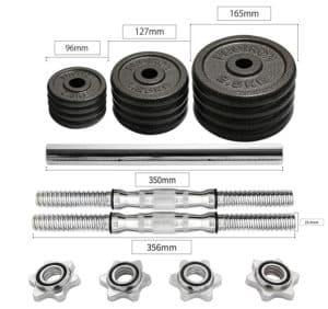 Set d'haltères réglables en fonte 20 kg avec barre d'extension