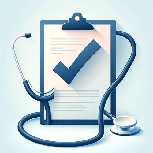 Presse-papiers médical et stéthoscope en illustration.