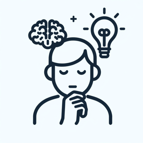 Icône de réflexion et idée, cerveau et ampoule.