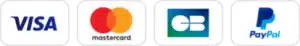 Logos Visa, Mastercard, CB, PayPal.