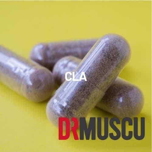 Gélules de CLA sur fond jaune.