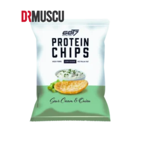 Chips protéinées saveur crème et oignon, emballage vert.