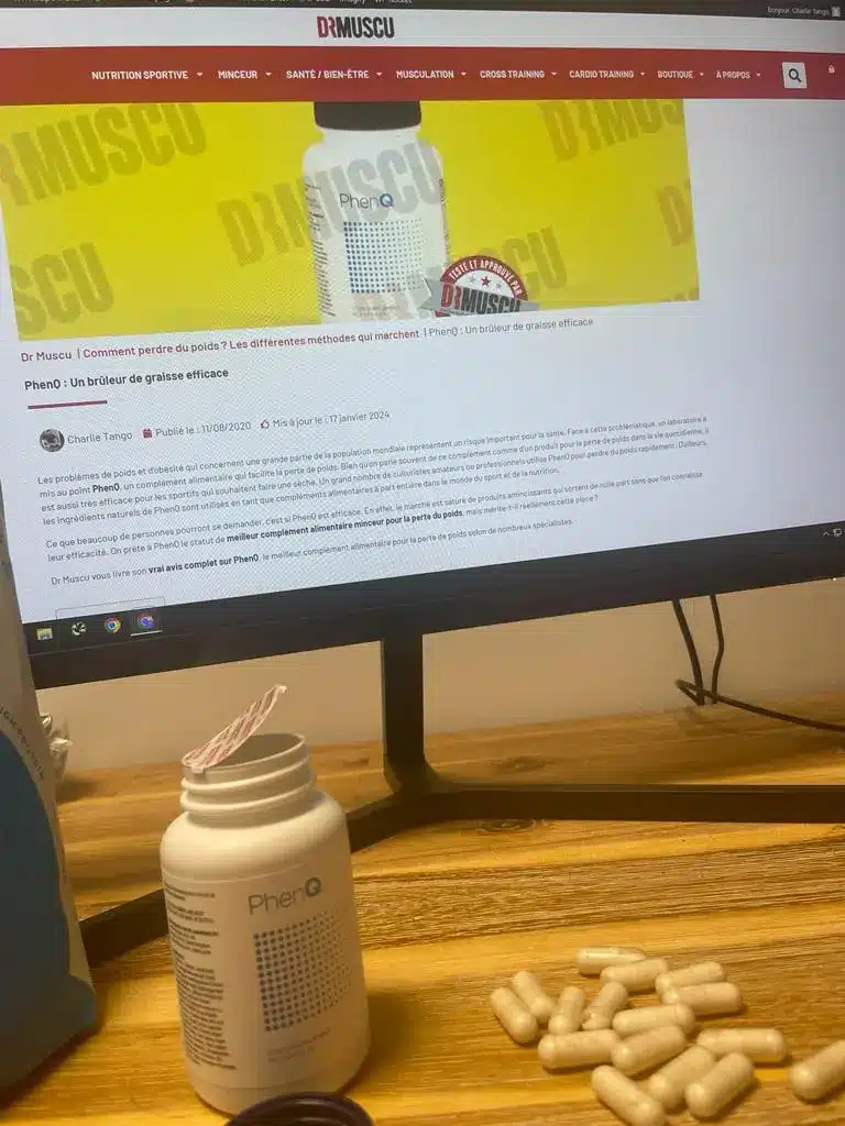 Écran d'ordinateur affichant article sur brûleur de graisse PhenQ