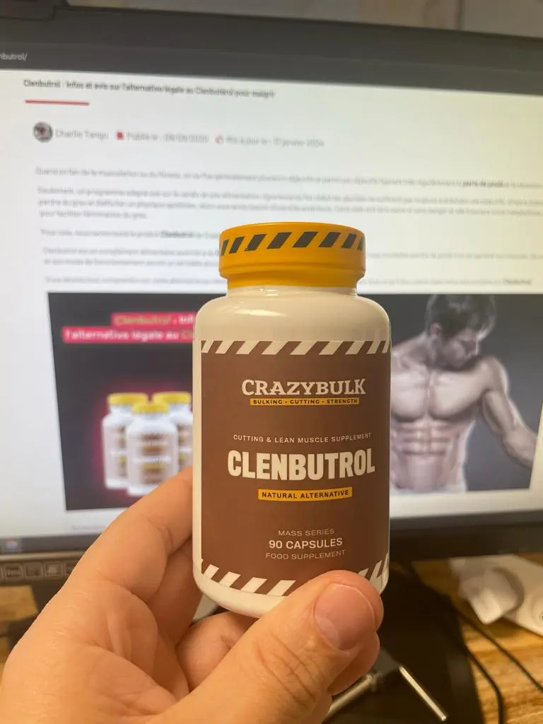 Complément alimentaire Clenbutrol présenté devant un écran.