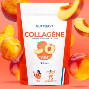 Paquet de collagène Nutri&Co arôme pêche.