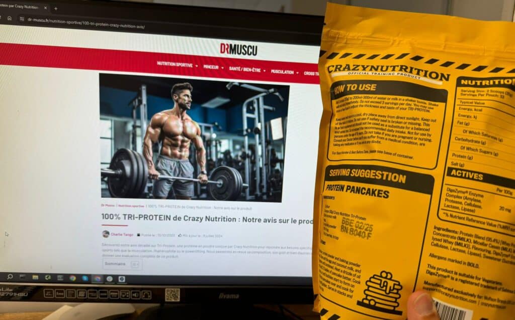 Produit protéiné Crazy Nutrition et article en ligne.