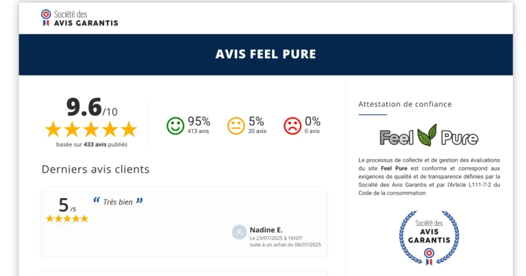 Avis Feel Pure avec note de confiance clients.