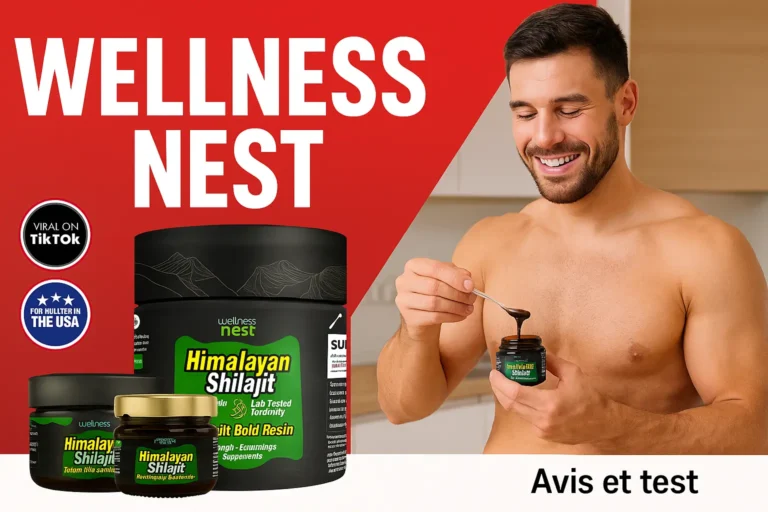 Wellness nest shilajit avis et test produit bien-être homme souriant.