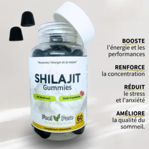 Gummies Shilajit avec minéraux, goût framboise.