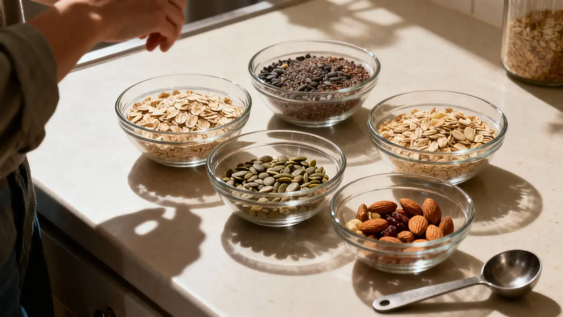 ingrédients bruts granola sèche