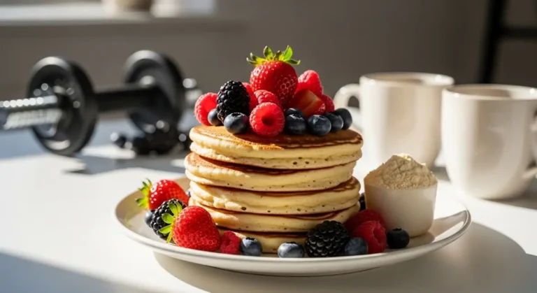 Assiette pancakes protéines petits-déjeuners secs énergie