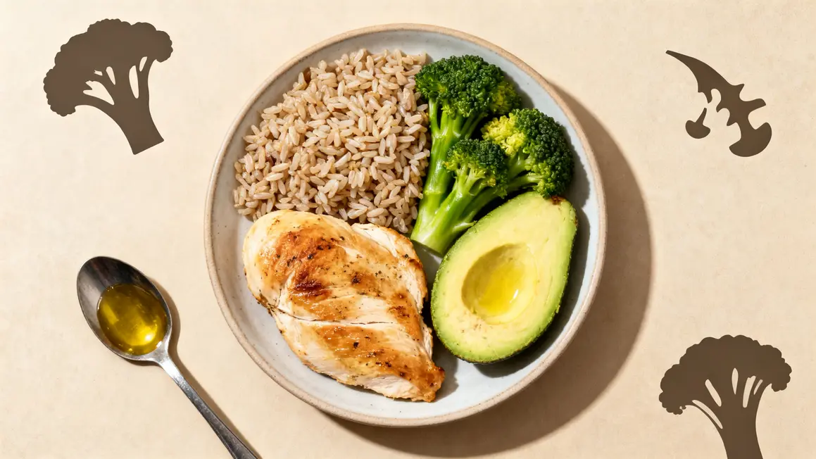 filet poulet riz brocolis avocat huile seche
