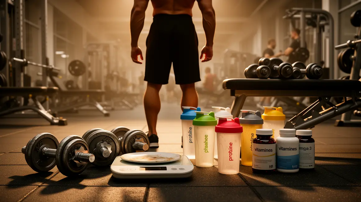 complements pour la seche musculation sur fond salle de sport