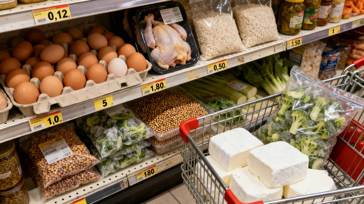 épicerie aliments sèche, œufs riz poulet pas cher