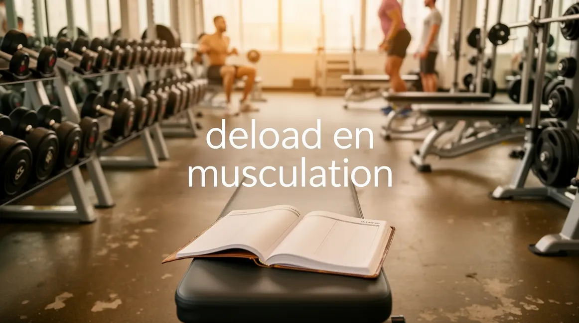 Salle de musculation avec agenda et texte deload en musculation