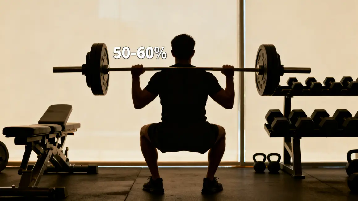 Sportif squat barre légère 50-60% deload musculation