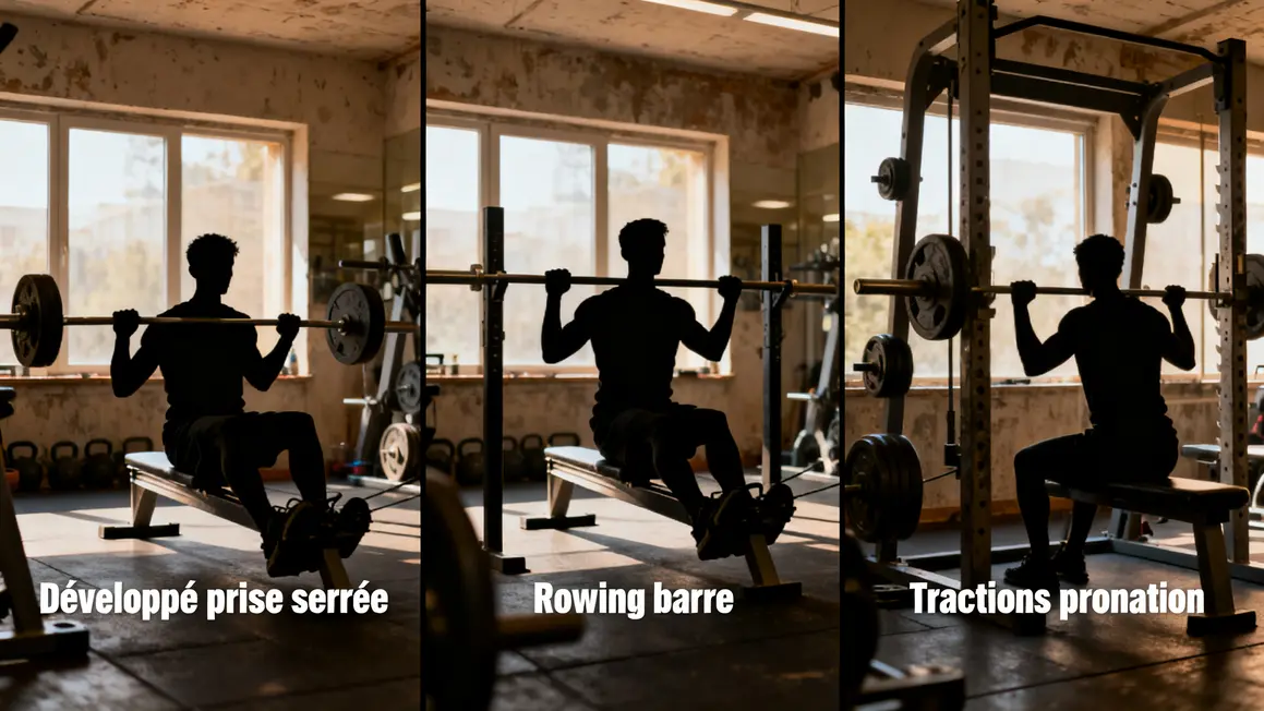 exercices complementaires developpe couche triceps rowing traction