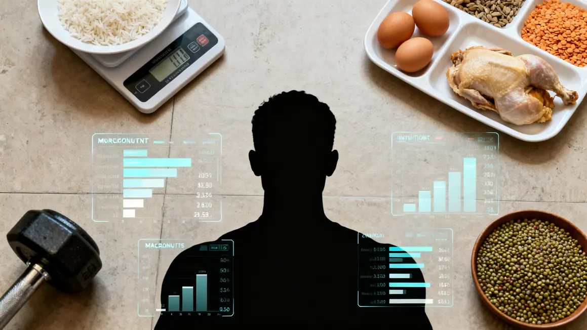 Silhouette sèche musculation tableaux nutritionnels et barre poids