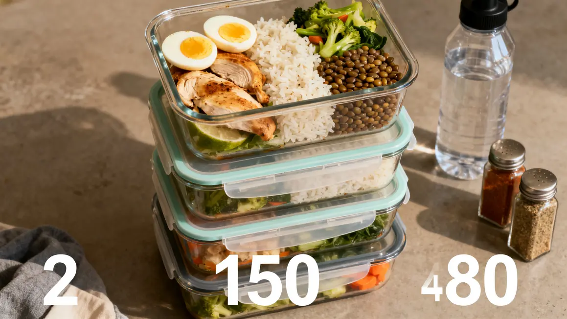 Boîtes repas sèche musculation œufs poulet riz lentilles
