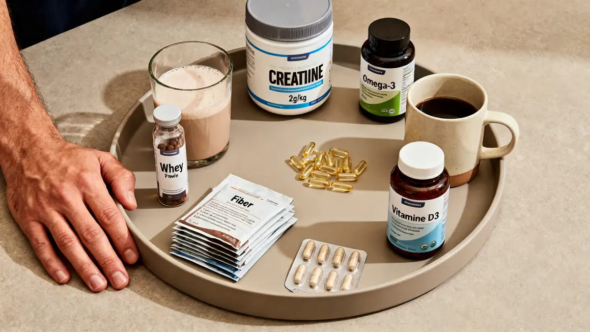 whey creatine omega-3 fibres cafe multivitamines en cercle