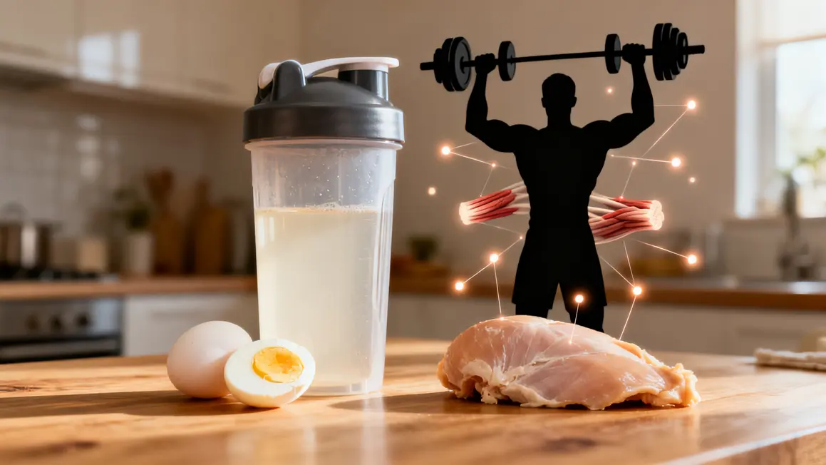 Shaker oeufs poulet avec muscles visuels proteines