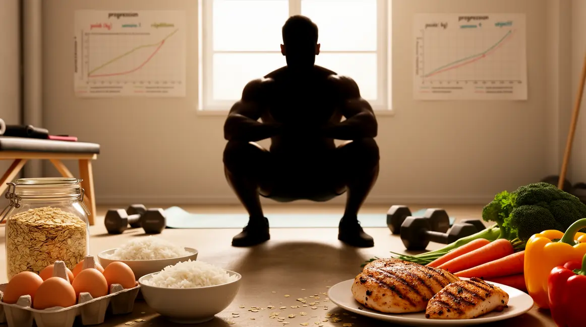 Squat prise de masse propre 2026 entouré aliments musculation