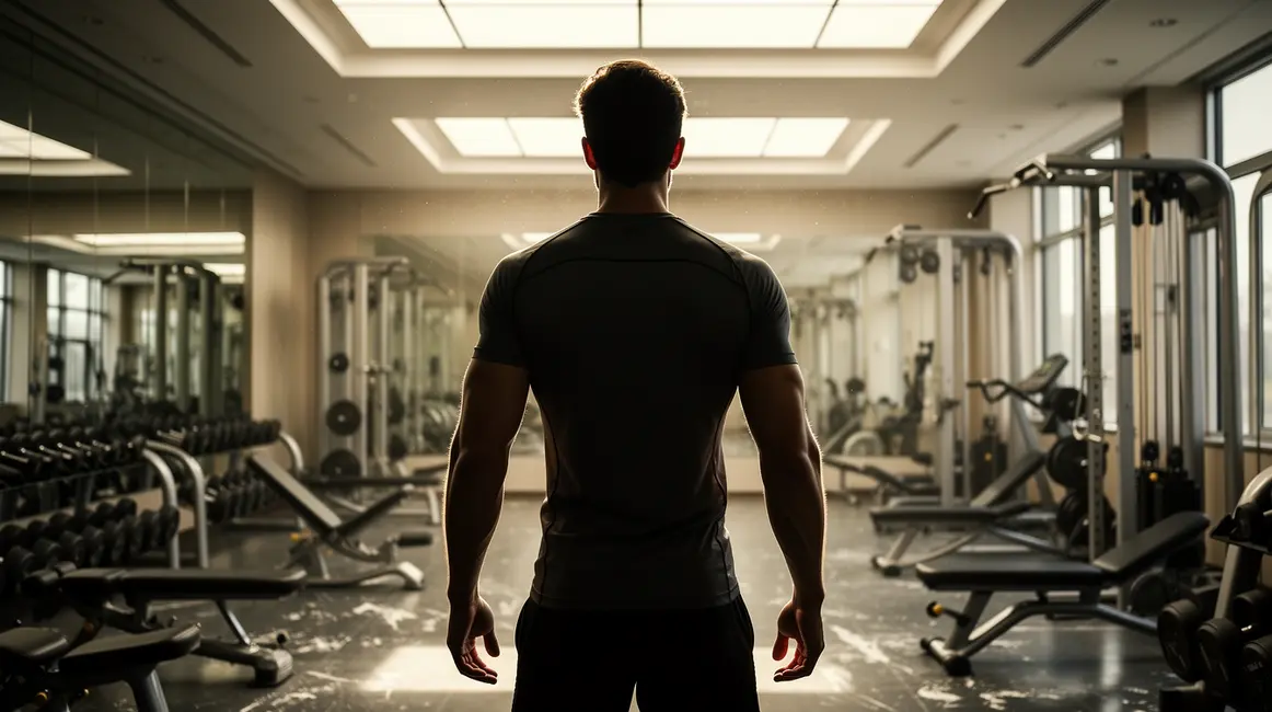 Silhouette athlétique dos prise de masse propre dans salle de sport