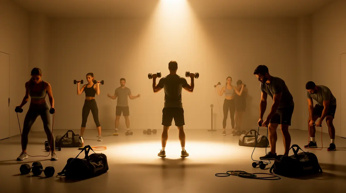 visuel salle musculation minimaliste avec silhouettes et programme hypertrophie