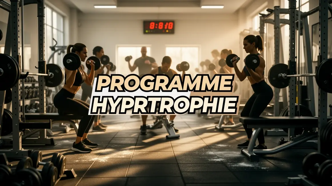 salle musculation moderne silhouettes haltères barres programme hypertrophie