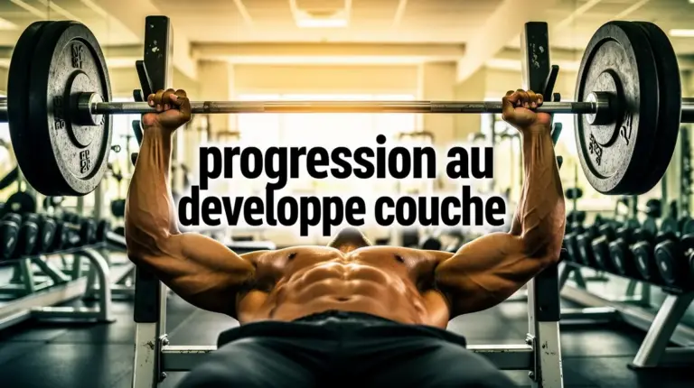 Homme musclé développé couché progression salle