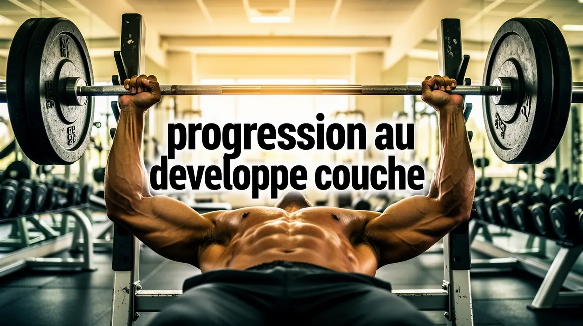 Homme musclé développé couché progression salle