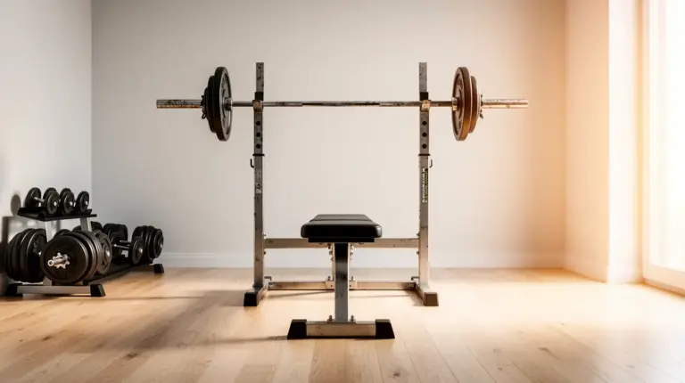 Salle home gym progression developpe couche banc barre haltères