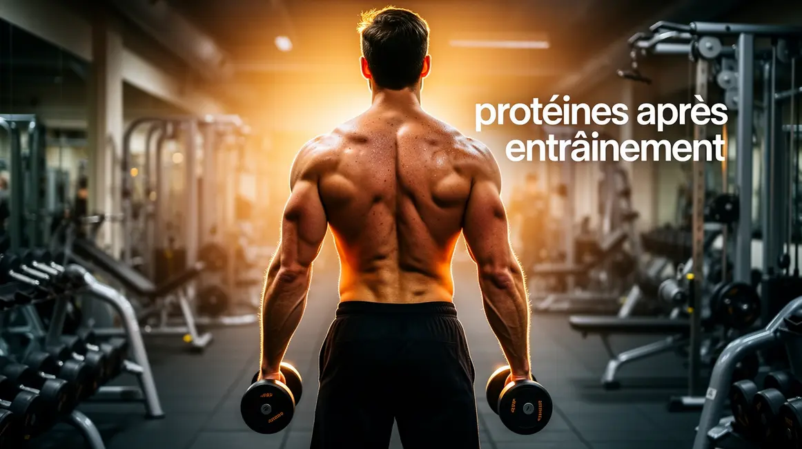homme musculation salle texte protéines après entraînement