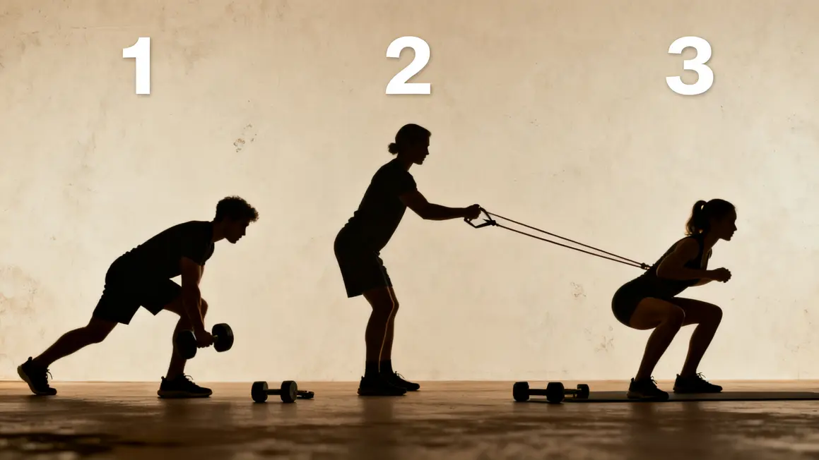 silhouettes push pull legs exercices minimalistes