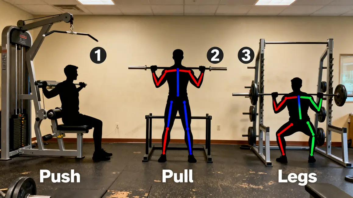 push pull legs principe trois silhouettes muscles ciblés