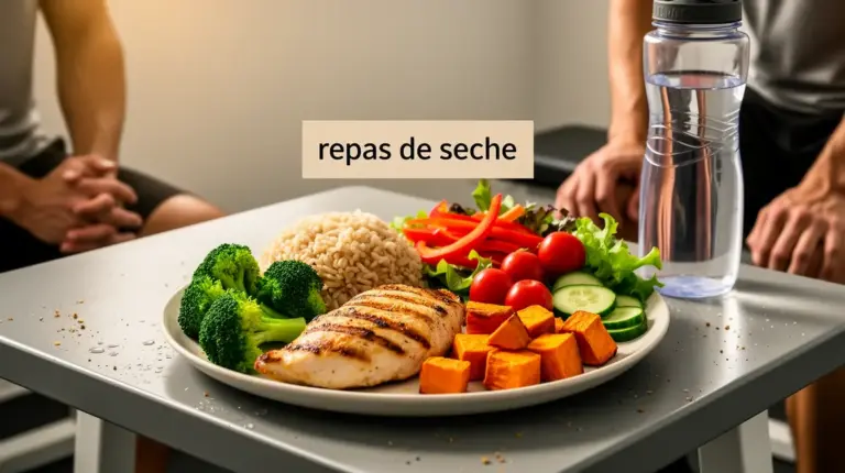 assiette repas de sèche poulet riz brocolis healthy