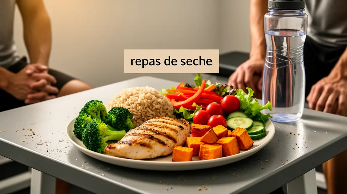 assiette repas de sèche poulet riz brocolis healthy