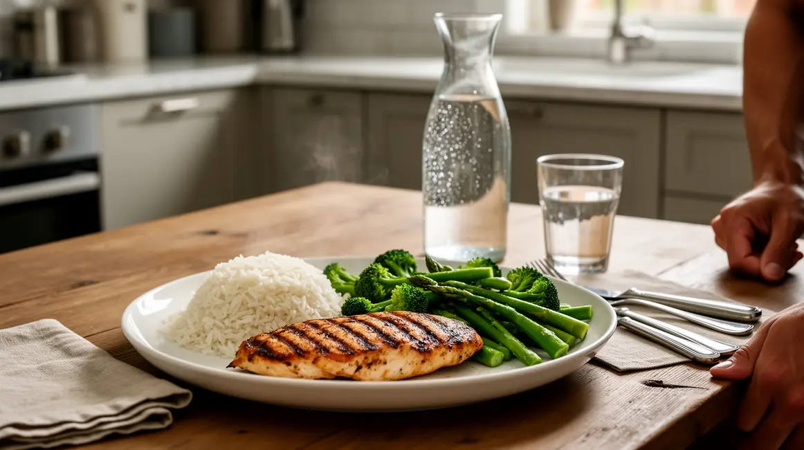 repas de seche muscu poulet riz legumes hydratation