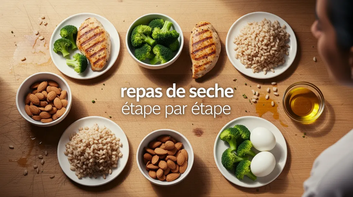 plan assiettes repas sèche, poulet riz brocolis