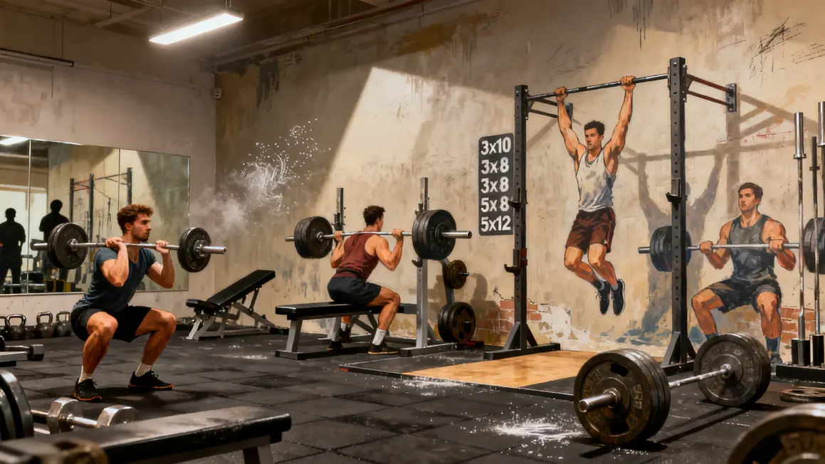 routine full body squat developpe couche tirage illustration