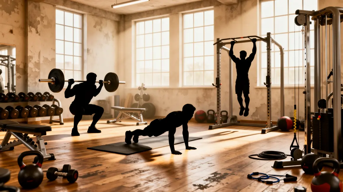 Routine full body gymnase silhouettes exercices