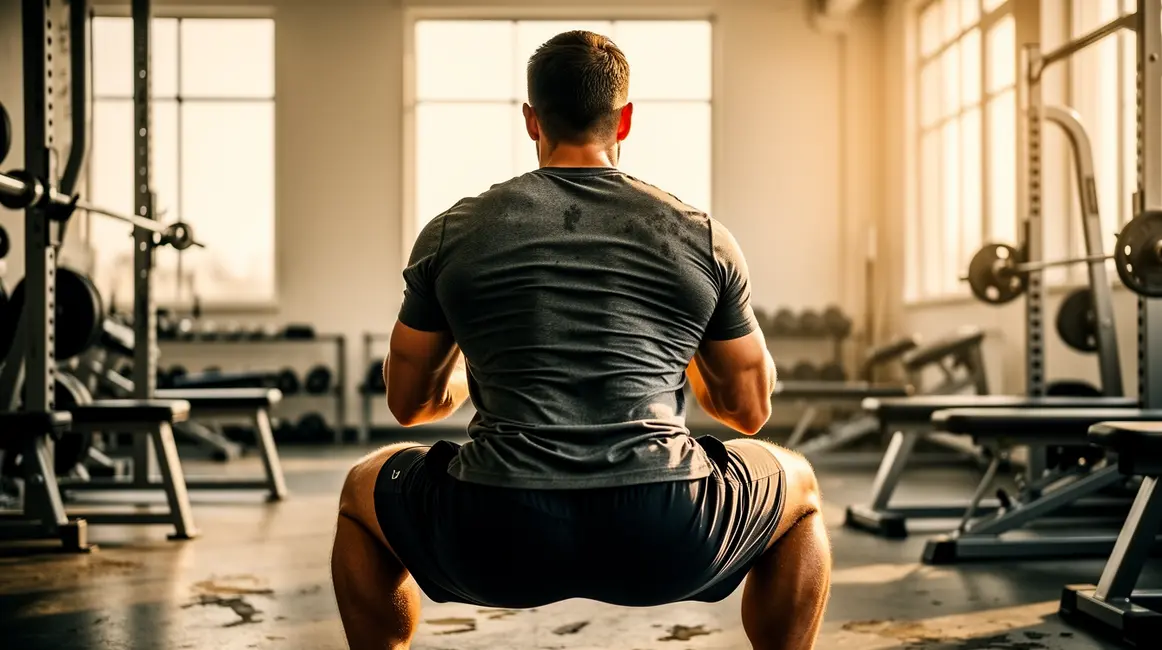 homme squat debutant salle musculation