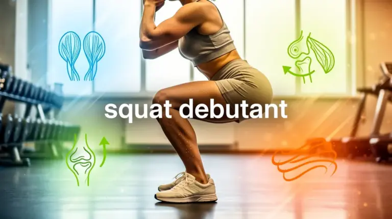 squat debutant en action sur fond dynamique icons muscles