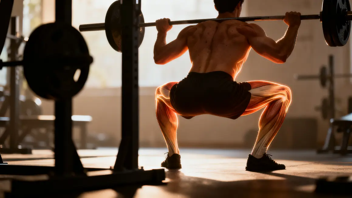 squat debutant vue dos muscles jambes