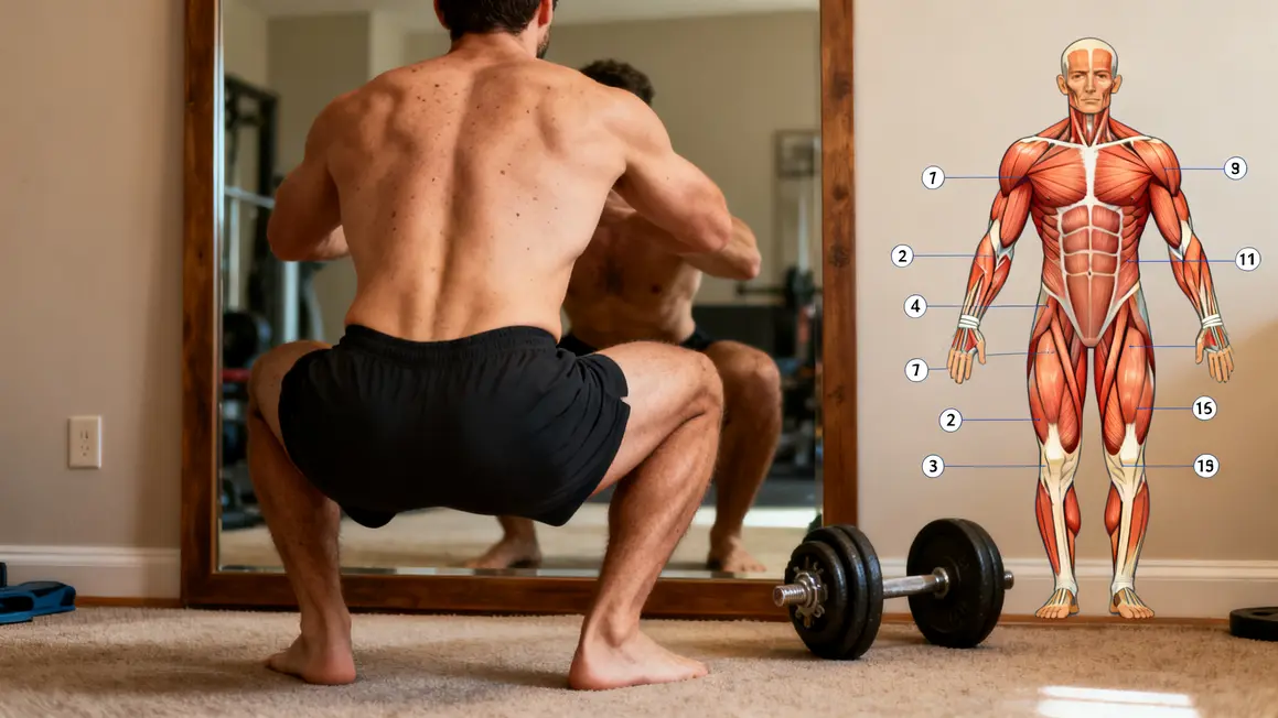 squat debutant muscles principaux miroir