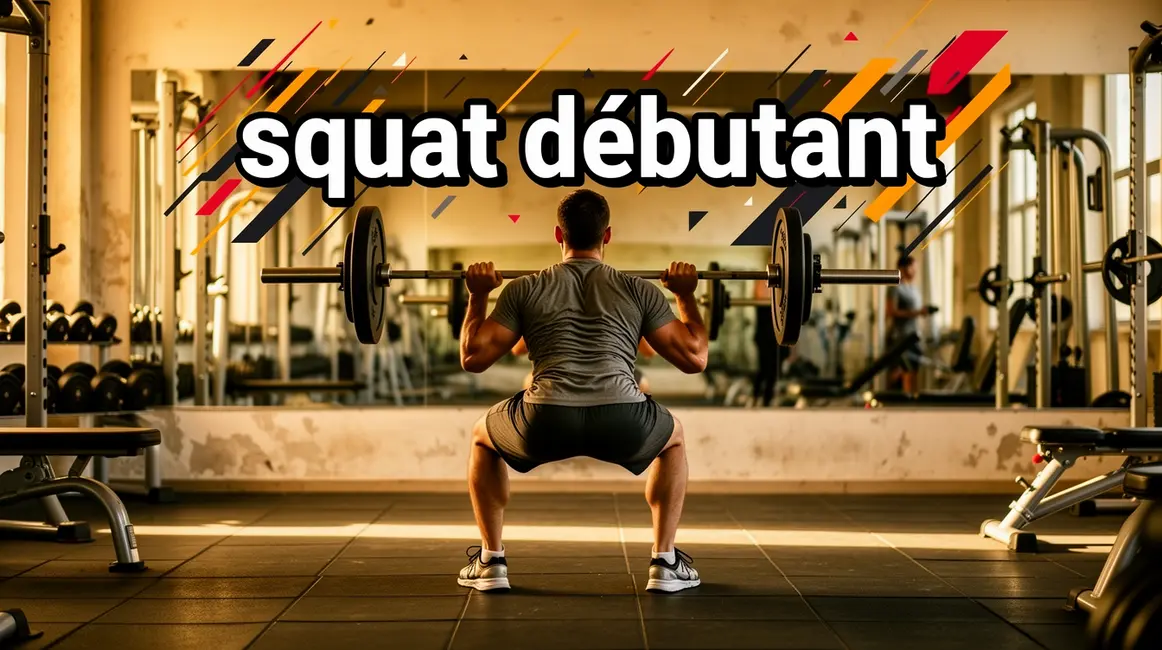 Personne fait un squat débutant devant miroir, salle de sport