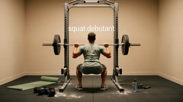 squat debutant de dos dans salle minimaliste