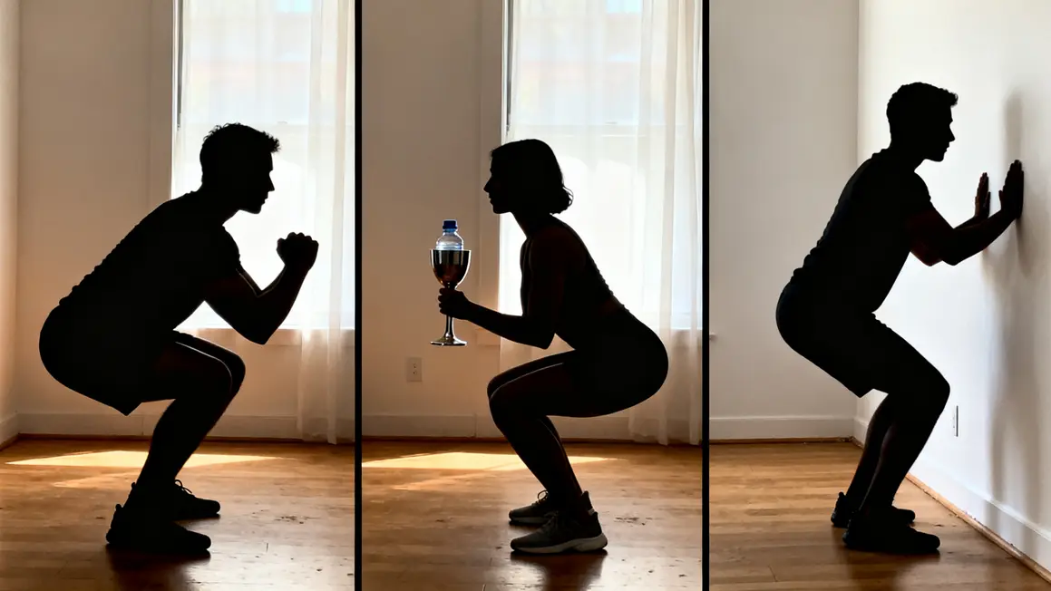Trois variantes squat debutant goblet wall squat