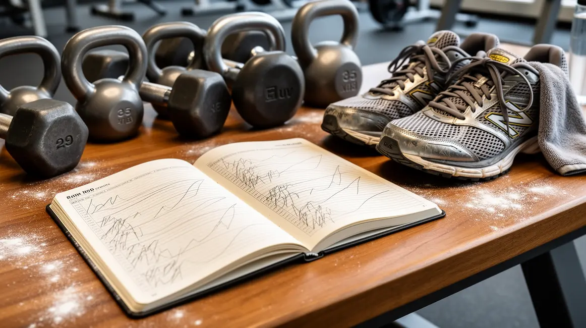 volume d'entraînement carnet musculation haltères chaussures running