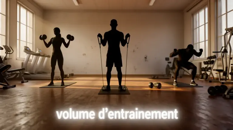 Salle musculation volume entraînement haltères élastiques budget minimal
